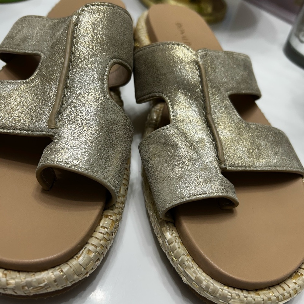 Donald J Pliner Women's Addara Flat Gold Slide Sandals Size 7.5 - Picture 2 of 9